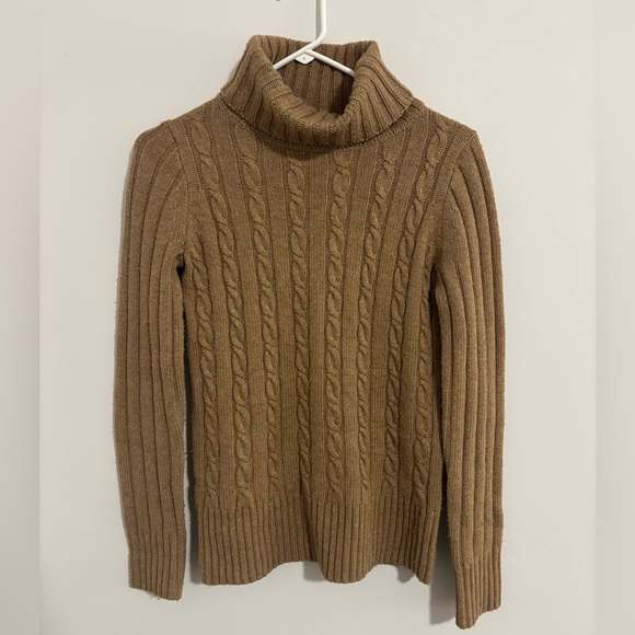 J. Crew Sweaters - Women’s J. Crew Camel Cable Knit Turtleneck Sweater Wool Blend Oversized XS